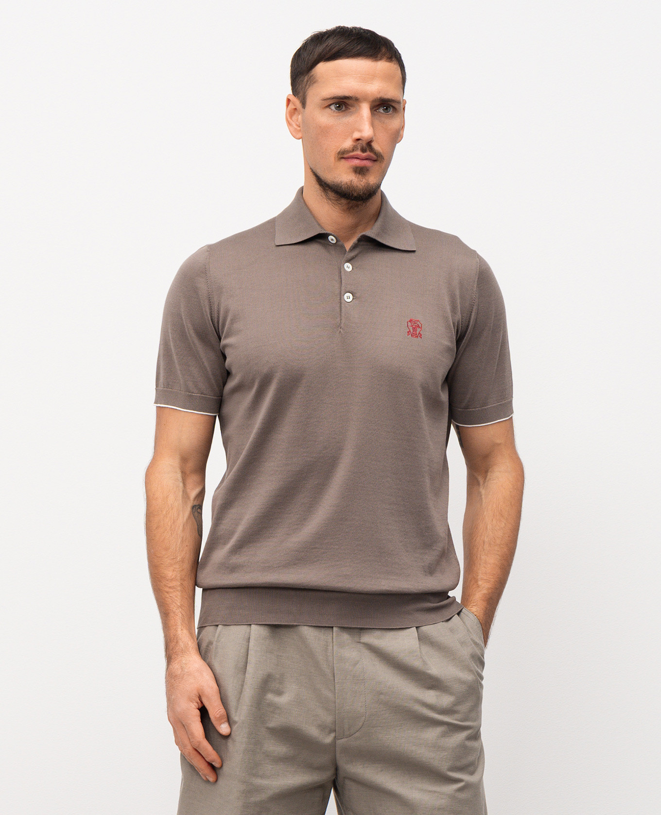 

Brown polo shirt with logo emblem Brunello Cucinelli