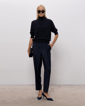 Peserico Blue wool pants with monil chain A0407202563