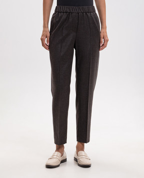 Peserico Brown wool pants with monil chain A0407203359