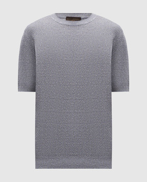 Brett Johnson Blue linen and silk patterned T-shirt SS26K79LPSINAV