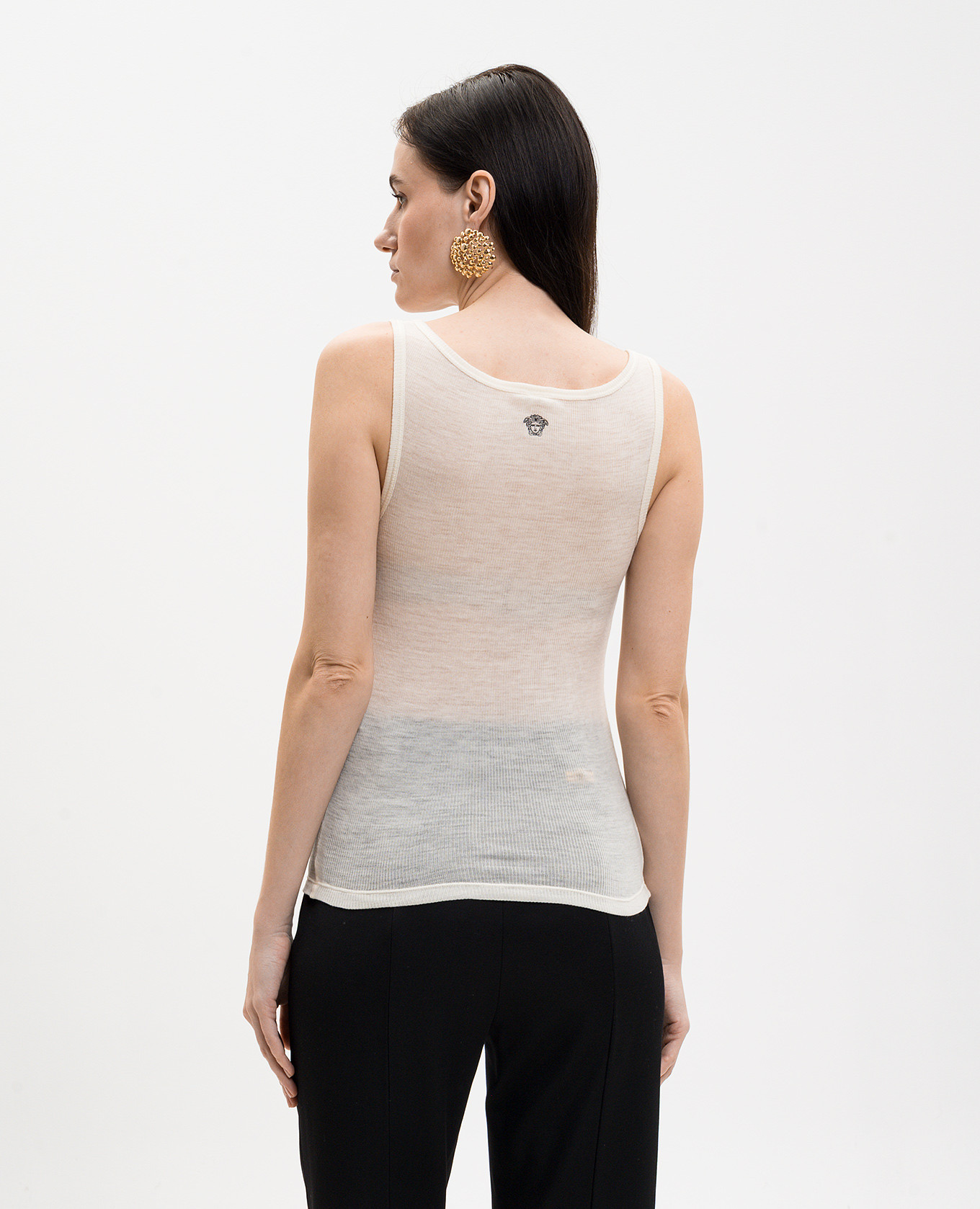 

Ivory wool T-shirt with embroidered logo Versace, Beige