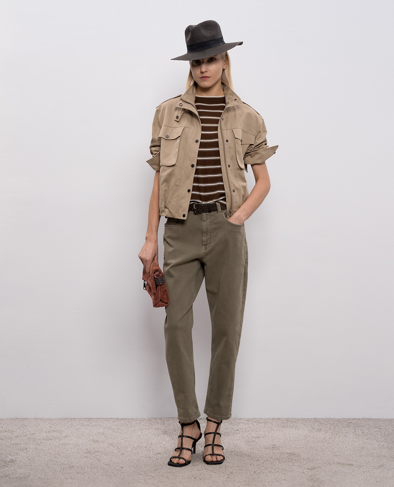 

Brown striped wool and cashmere T-shirt Brunello Cucinelli
