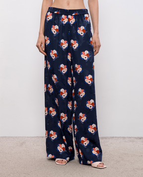 Fendi Blue silk pants with floral print FR6494AW9H