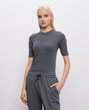 Brunello Cucinelli Gray top with monil chain MPTC8BJ310
