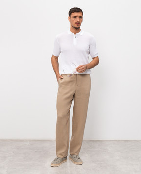 Pini Parma White polo shirt with zipper POLRIBZIPBCO