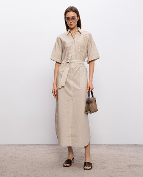 Brunello Cucinelli Ivory shirt dress with embroidery and sequins M0F79AHD91