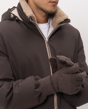 Brunello Cucinelli Brown cashmere and suede gloves M2292118