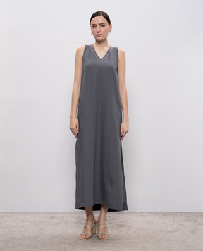 Peserico Gray linen dress with monil chain S0216802647