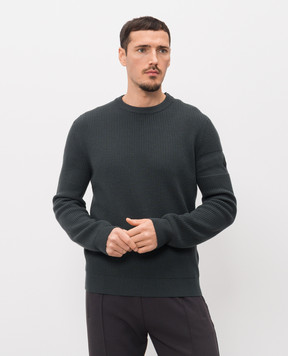 Moncler Grey wool sweater with logo patch L10919C00003M1131