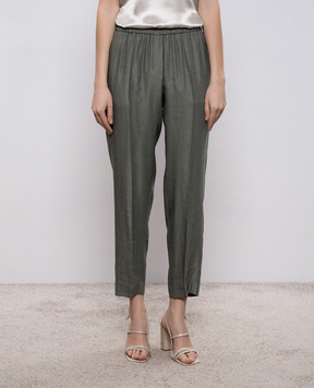 Peserico Green linen pants with chain P0417801921