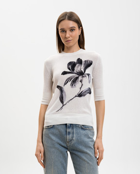 Ermanno Scervino White cashmere top with floral print D485L360STFWI