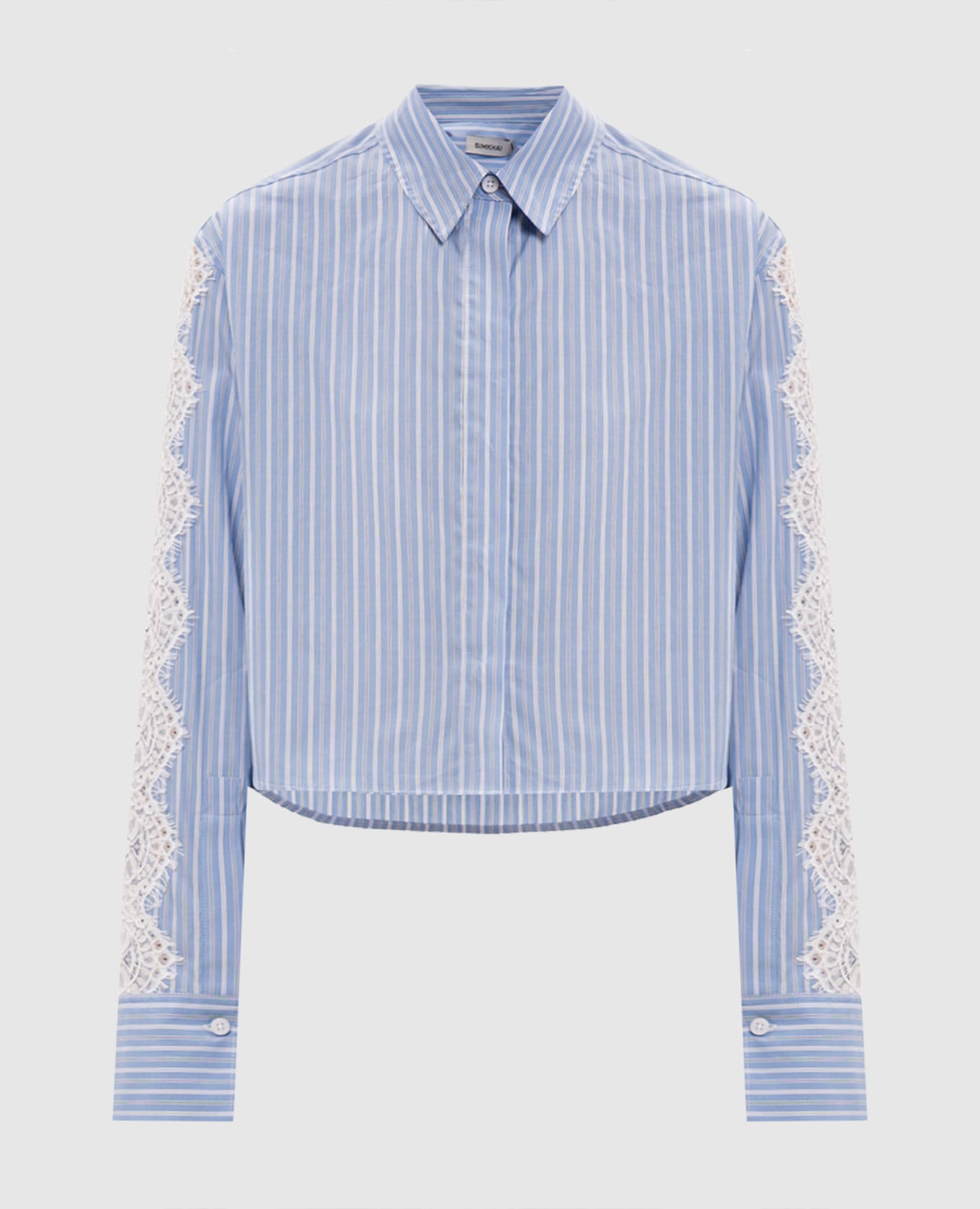 Chemise Renata bleue à rayures avec dentelle