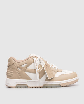 Off-White Out Of Office beige leather sneakers with logo patch OMIA189S26LEA002