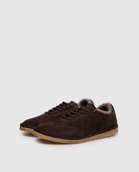 Babe Pay Pls Dark brown suede sneakers with fur trim ARD0202BPP