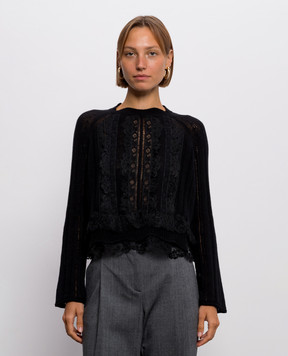 Ermanno Scervino Black cashmere sweater with lace D495M301APHYI