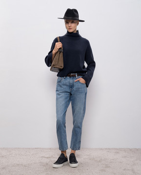 Brunello Cucinelli Blue cashmere sweater with monil chain M12720914