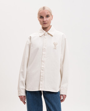 Ami Paris Ivory denim shirt with logo patch UJK897DE0126w