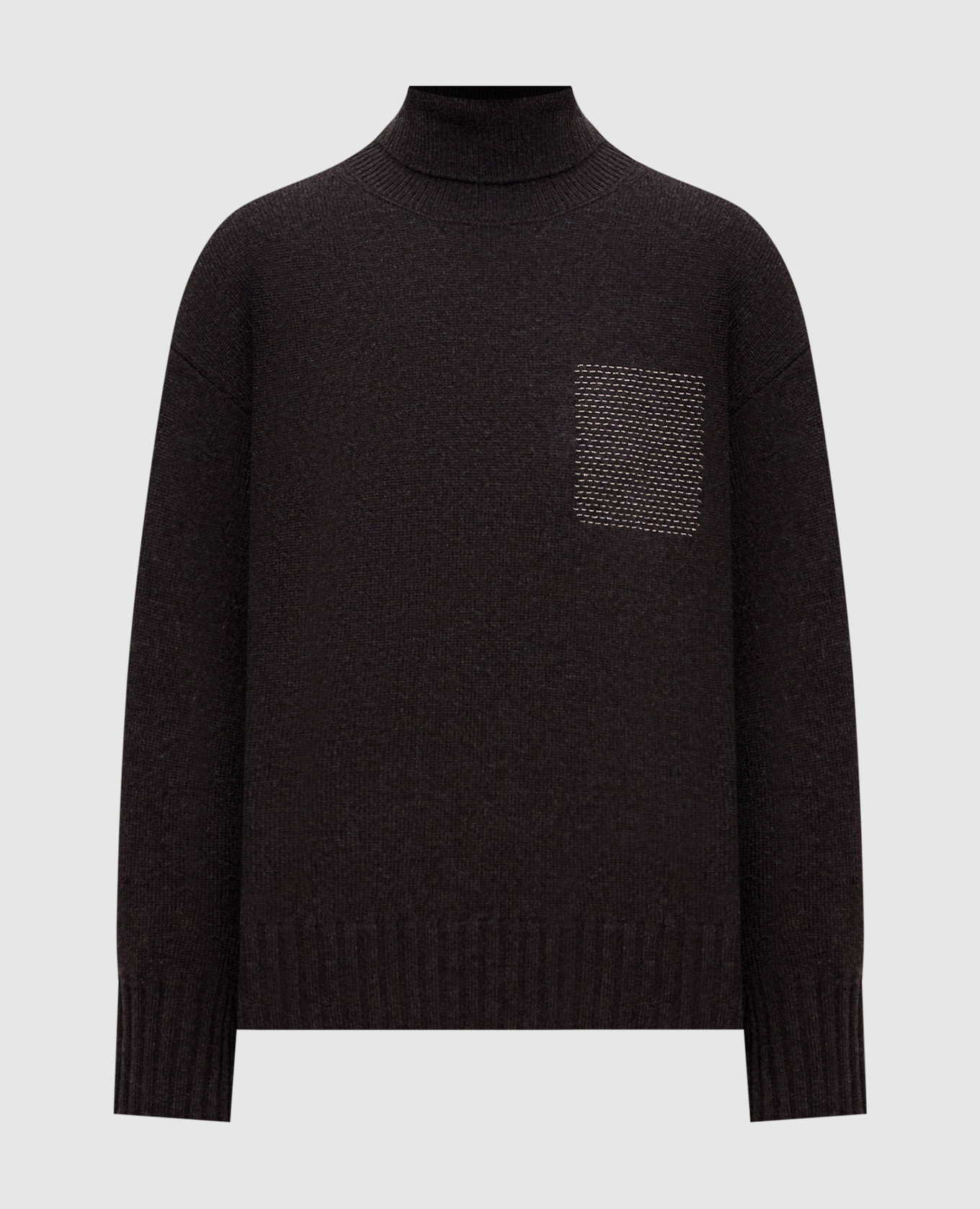 Dark brown wool, silk and cashmere sweater with monil chain