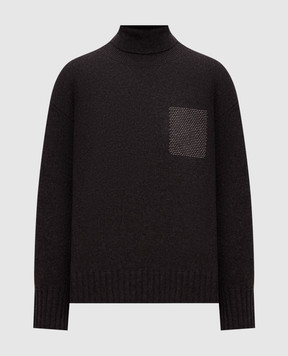 Peserico Dark brown wool, silk and cashmere sweater with monil chain A99231F07B9283