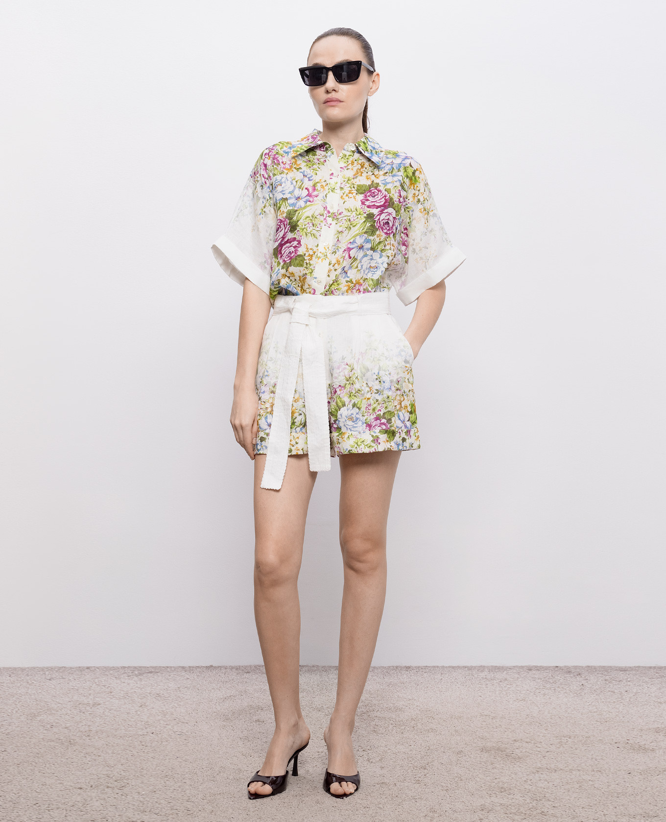 

Lola white printed linen shorts Christy Lynn
