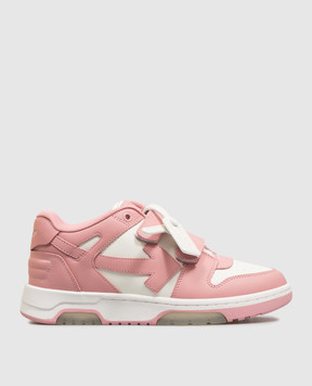 Off-White Out Of Office Kids Pink Leather Sneakers with Emblem OF06413655