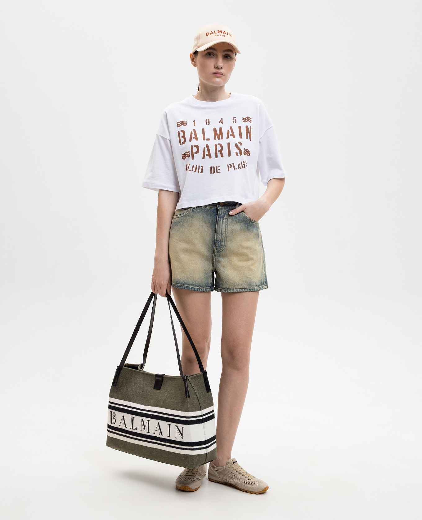 

White cropped T-shirt with print Balmain