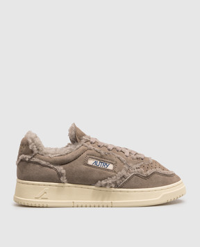 AUTRY Beige suede MEDALIST sneakers with fur AULWGX02