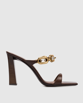 Giuseppe Zanotti Mya brown leather mules with crystals E600020