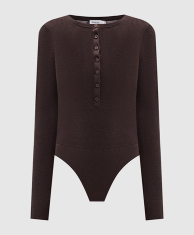 Susanne brown ribbed silk and cashmere bodysuit