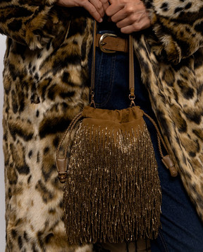Etro Brown suede pouch bag KALISPERA with fringe WP1B0025AR11X