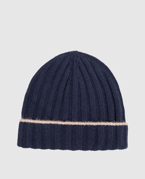Brunello Cucinelli Blue cashmere hat with fringe M2240900
