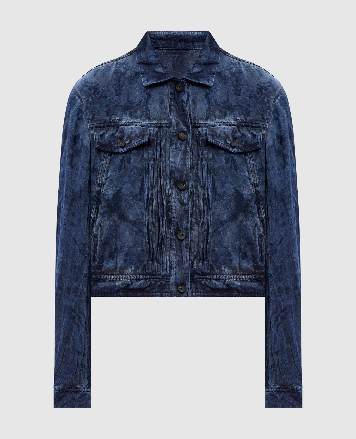 Chaqueta azul con estampado tejido