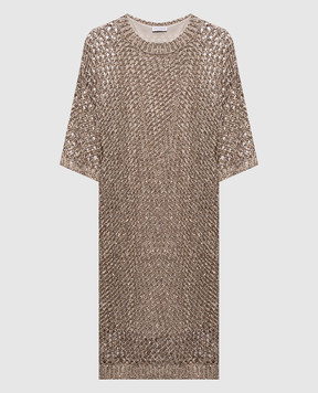 Brunello Cucinelli Beige openwork dress with silk and linen MEA345A90P