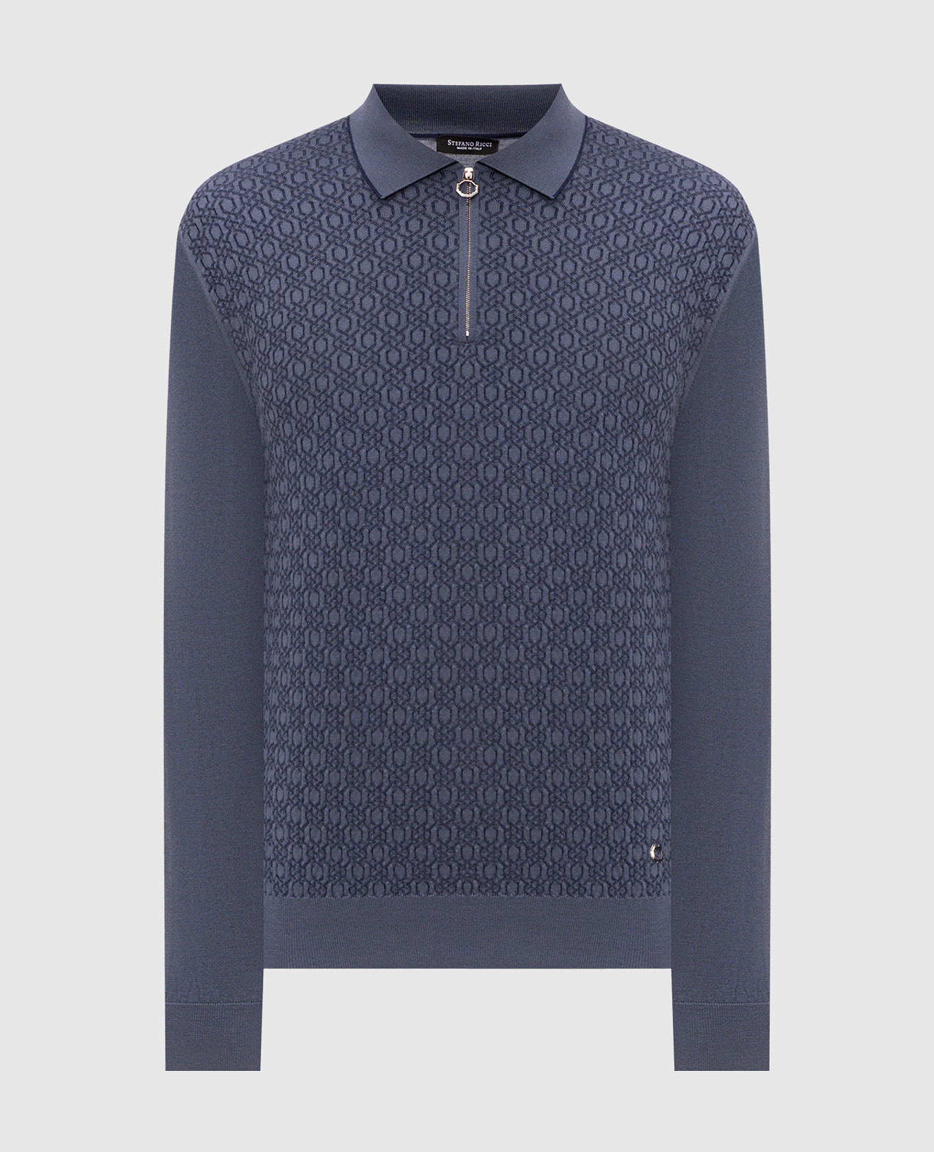 Blue wool and silk polo shirt