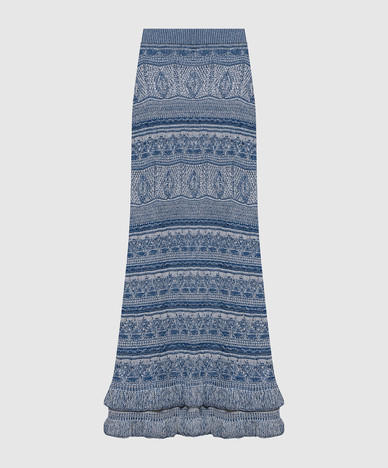 Blue knitted midi skirt