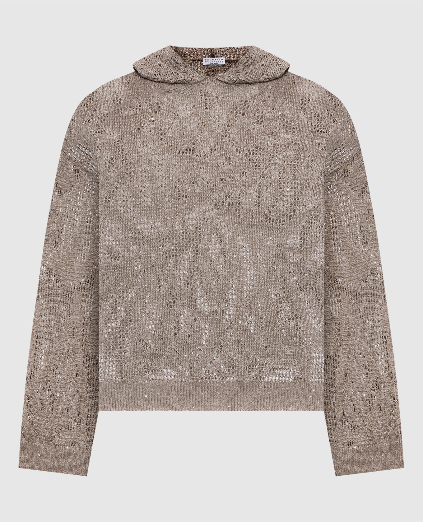 

Brown openwork linen hoodie with sequins Brunello Cucinelli
