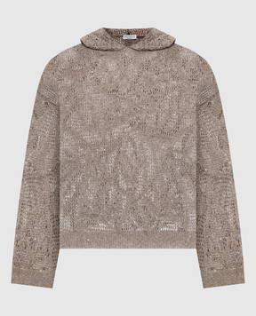 Brunello Cucinelli Brown openwork linen hoodie with sequins MDT771009