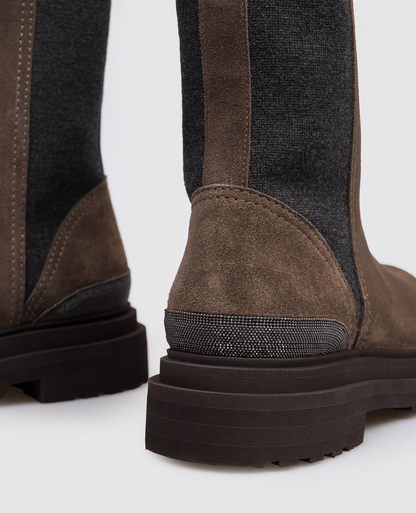 

Brown suede Chelsea boots with monil chain Brunello Cucinelli