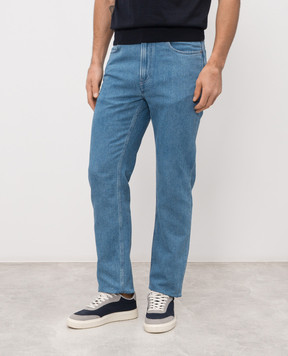 Agnona Blue linen jeans with logo patch T711U5YU2131