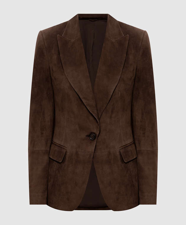 Brunello Cucinelli - Brown nubuck jacket with monil chain