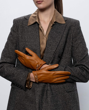 Sermoneta Gloves Brown leather gloves with chain AN07FCATENACH
