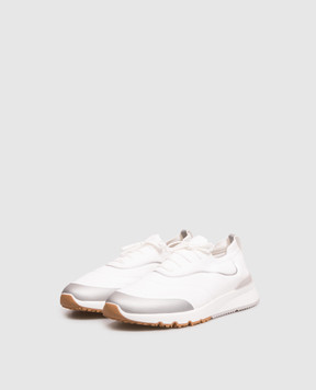 Brunello Cucinelli White cotton sneakers with textured logo MZUAUFO340