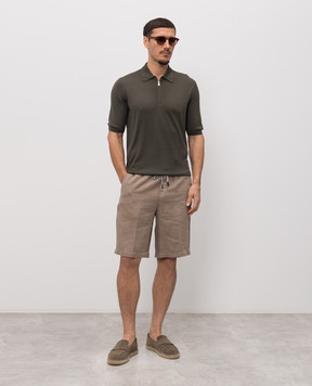 Enrico Mandelli Green silk polo shirt with logo patch 3K065A5674