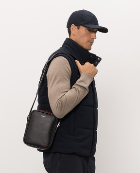 Kiton Black leather bag with metal logo UBA0112N01269