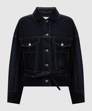 Blue denim jacket with logo patch