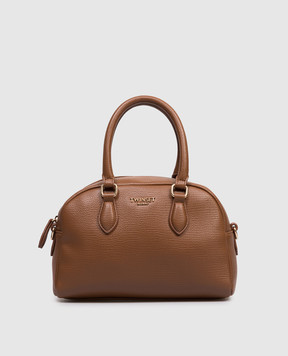 Twinset Brown tote bag with textured logo 261TB7231