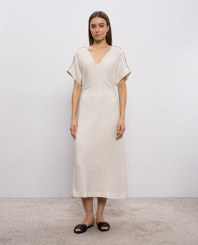 Brunello Cucinelli Beige midi dress with linen MH126AHE42