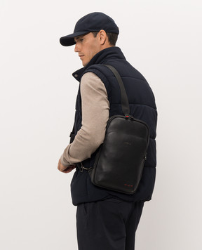 Kiton Black leather sling bag with metal logo UBA0146N01269