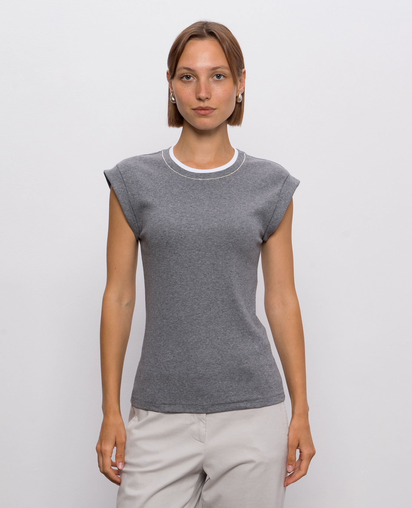 

Gray ribbed top with monil chain Peserico, Grey