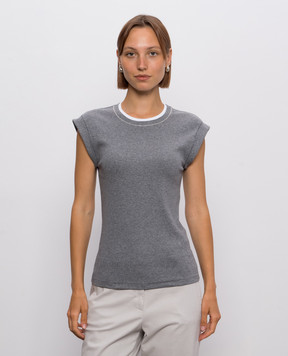 Peserico Gray ribbed top with monil chain A06769J00DA5669
